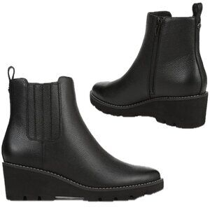 Vionic Aria Wedge Booties Black Leather Ankle Boots Women Size 10